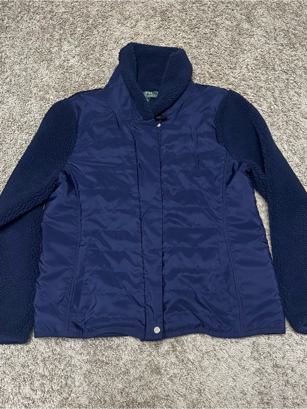 L-RL Lauren active hybrid jacket women’s XL blue quilted-sherpa full zip/snap
